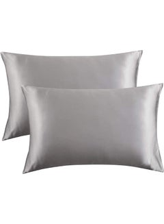 Buy 2-Piece Solid Pillowcases Polyester Grey 20cm in UAE