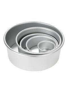 Buy 5-Piece  Aluminum Alloy Round Cake Moulds Silver 21.8x21.8x8cm in Saudi Arabia