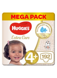 Buy Extra Care Baby Diapers, Size 4+, 10 - 16 Kg, 192 Count (64 x 3) - Mega Pack, Gental Skin Care, Breathable Material in UAE