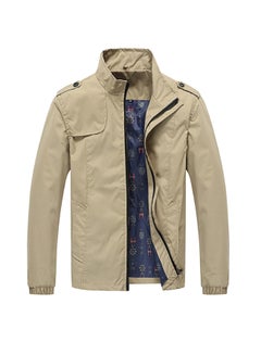 Buy Stand Collar Zipper Jacket Beige in UAE