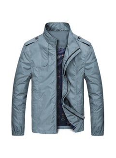 Buy Stand Collar Zipper Jacket Blue in UAE