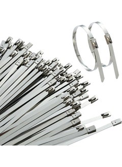 Buy 100-Piece Stainless Steel Zip Ties Silver in Saudi Arabia