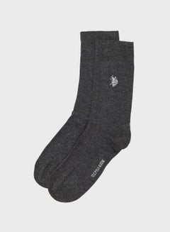 Buy Logo Print Crew Socks Grey in UAE