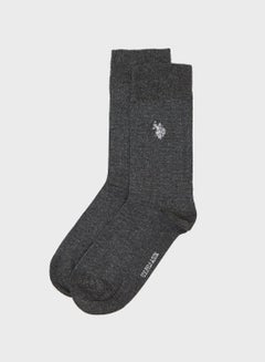 Buy Logo Print Crew Socks Grey in UAE