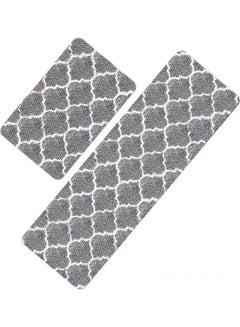 Buy 2-Piece Trellis Non-Slip Mat Set Grey/White in UAE