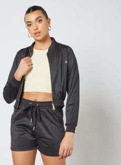 Buy Satin Cropped Jacket Black in Saudi Arabia