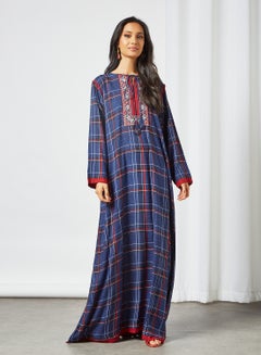 Buy Tartan Print Jalabiya Navy Blue/Red in UAE