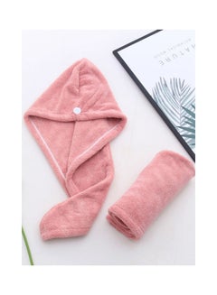 Buy 2 Piece Super Absorbent Hair Towel Set Pink 25x65cm in UAE