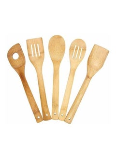 Buy 5-Piece Serving Wooden Spoon Set Brown 30x10x6cm in UAE