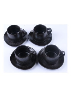 Buy 4-Piece Coffee/Tea Ceramic Cup and Saucer Set Black 4 x 300ml in UAE