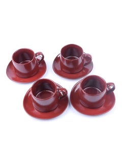 Buy 4-Piece Coffee/Tea Ceramic Cup and Saucer Set Red 4 x 300ml in UAE