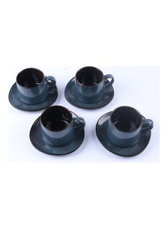 Buy 4-Piece Coffee/Tea Ceramic Cup and Saucer Set Blue 4 x 300ml in UAE