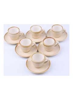 Buy 6-Piece Coffee/Tea Ceramic Cup and Saucer Set Beige 6 x 80ml in UAE