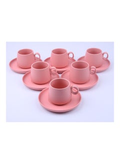 Buy 6-Piece Coffee/Tea Ceramic Cup and Saucer Set Pink 6 x 250ml in UAE