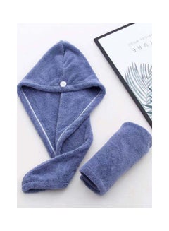Buy 2-Pieces Super Absorption Microfiber Quick-Dry Hair Towel Blue 25 x 65cm in Saudi Arabia