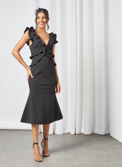 Buy Psychedelia Ruffle Detail Dress Black in UAE