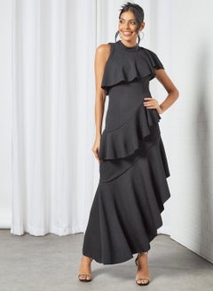 Buy Arya Ruffle Detail Dress Black in Saudi Arabia