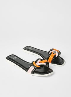 Buy Stylish Flat Sandals Black/Orange/Pink in UAE