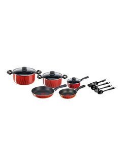 Buy G6 Tempo Flame  12  Pcs  Cooking Set With Glass Lids, Non-Stick,  Red, Aluminium Red/Black 26cm in UAE