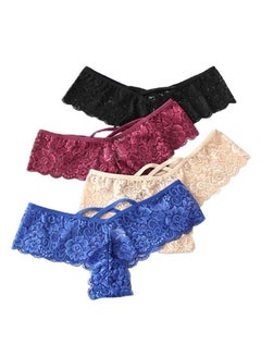 Buy Pack Of 4 Lace Design Briefs Multicolour in UAE