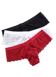 Buy Pack Of 3 Lace Design G-String Briefs Red/White/Black in Saudi Arabia