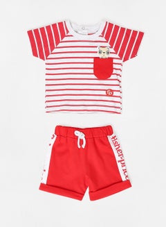 Buy Baby Boys Casual T-Shirt And Shorts Set Red/White in UAE