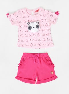 Buy Elegant Casual Baby Girls Casual T-Shirt And Shorts Set Pink in UAE