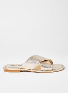 Buy Criss-Cross Leather Strap Sandals Pale Gold in Saudi Arabia