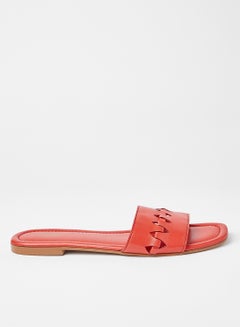 Buy Textured Slip On Flat Sandals Red in UAE