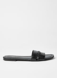 Buy Textured Slip On Flat Sandals Black in Saudi Arabia