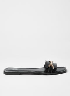 Buy Chain Slip On Flat Sandals Black in Saudi Arabia
