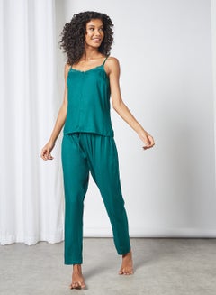 Buy Lace Detail Pyjama Set Green in Saudi Arabia