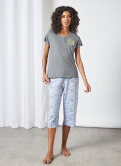 اشتري Doodle Print Pyjama Set Grey/Lavender في الامارات