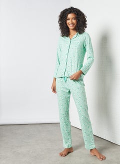 Buy All-Over Owl Print Pyjama Set Green in Saudi Arabia