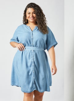 Buy Curvy Denim Dress Blue in UAE