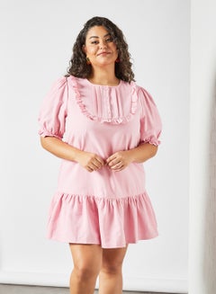 Buy Plus Size Ruffle Trim Dress Pink in UAE