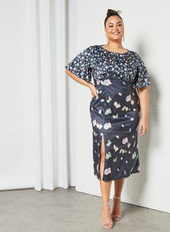 Buy Plus Size Abstract Print Midi Dress Navy in Egypt