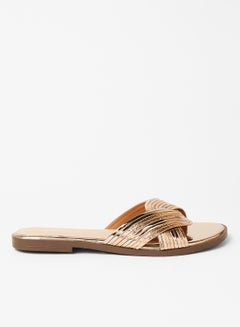 Buy Casual Slip-On Flat Sandals Gold/Silver in Saudi Arabia