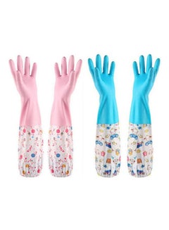 Buy Thickened Cleaning Gloves Set Of 2 Household Washing Gloves Waterproof Latex Gloves For Kitchen Dish Washing Laundry Cleaning Multicolour in Egypt