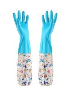 اشتري Housework Cleaning Latex Rubber Gloves Bundle Cuff Winter Velvet Lining Dishwashing Long Waterproof Insulated Kitchen (Blue Cartoon) متعدد الألوان في مصر