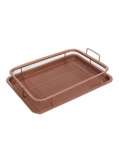 Buy Rectangular Coppery Crispy Tray Set Of 2 Pieces ( Non Stick Basket   Serving Tray ) Perfect For Oven   Copper Multicolour in Saudi Arabia