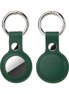 Buy Pack of 2 Keychain Holder For AirTag Leather Case Key Ring Green in UAE