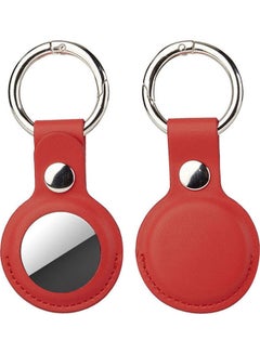Buy Pack of 2 Keychain Holder For AirTag Leather Case Key Ring Red in UAE