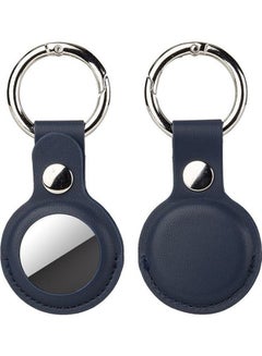 Buy Pack of 2 Keychain Holder For AirTag Leather Case Key Ring Dark Blue in UAE