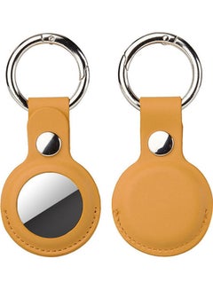 Buy Pack of 2 Keychain Holder For AirTag Leather Case Key Ring Yellow in UAE