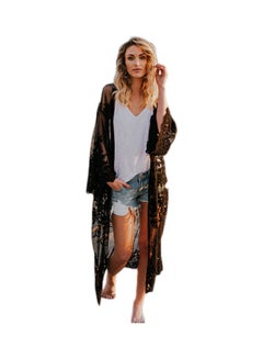 Buy Floral Crochet Lace Cardigan Cover Up Black in Saudi Arabia