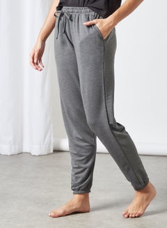 Buy Solid Cuffed Hem Pyjama Pants Grey in Saudi Arabia
