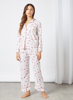 Buy Floral Print Pyjama Set White in Saudi Arabia