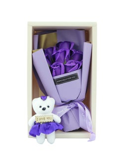 Buy Artificial Soap Flower Bouquet With Teddy Bear Purple 26x23x10cm in UAE