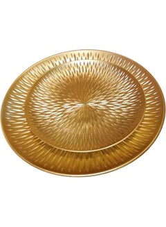 Buy 2-Piece Creative Wooden Round Shaped Decorative Jewelry Plate Golden in UAE